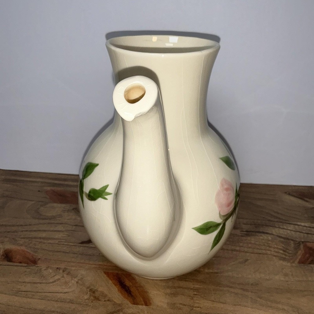 Franciscan Desert Rose Coffee Pot W/ Lid USA Pink Roses Green Handle Pottery Vtg - Picture 8 of 15
